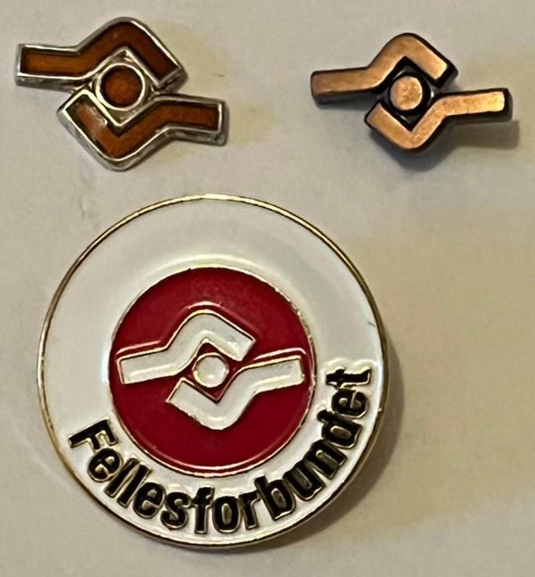Fellesforbundet 3stk forskjellige pins hvor 1stk i sølv