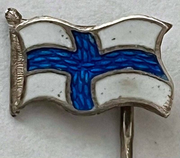 Finland flag older badge SILVER  - Finland flagg eldre nål