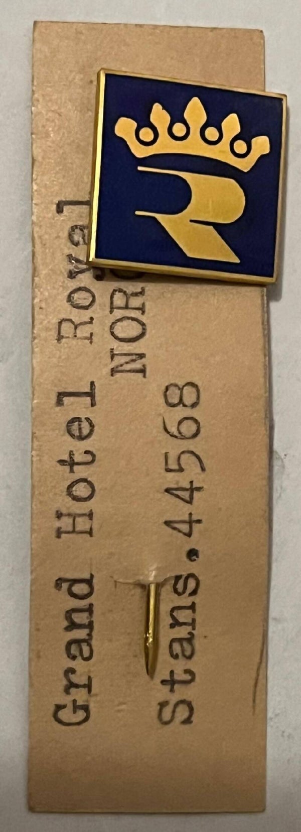 Grand hotel nål med original prosudenst lapp