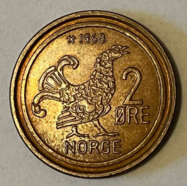 2 øre 1968 mynt mart’n på Hamar 1985