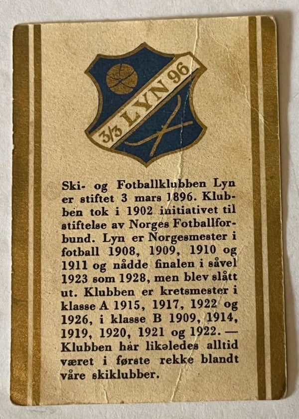 Ski & fotballklubben Lyn Oslo - tobakkskort Corner Turkish fra Conrad Langaard