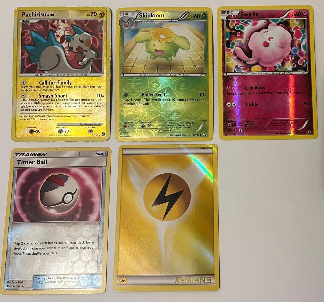 Pokemon kort 2008-2017 hologram - Pachirisu, Swirlix, Skiploom, Timer ball & Energy