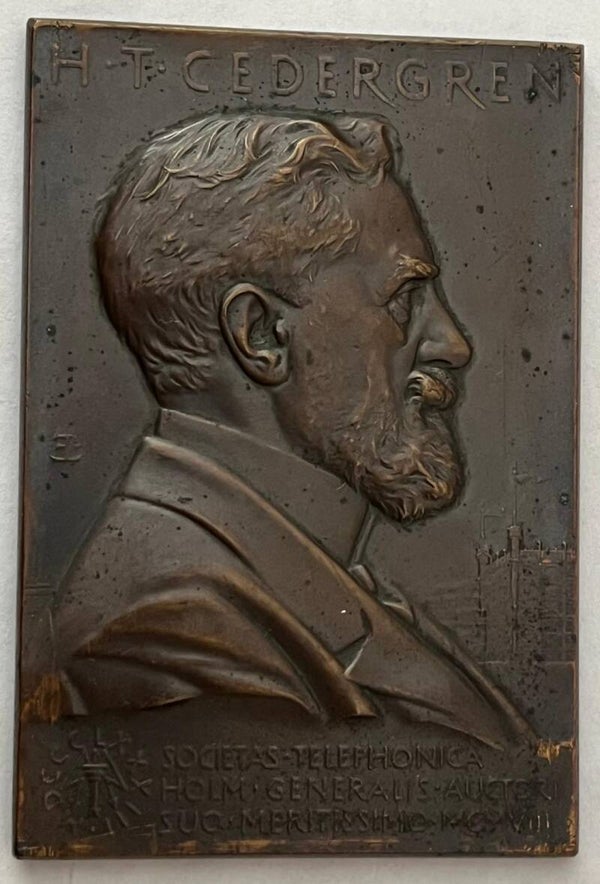 H.T. Cedergren, Stockholms allmanna telefon AB 1908 medal plaque