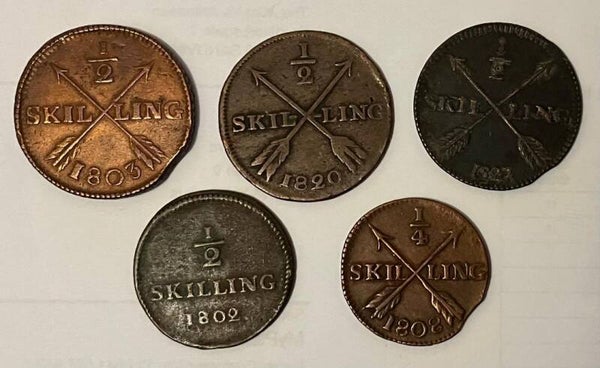 Sweden 5 skilling coins - Sverige 5 stk skillingsmynter