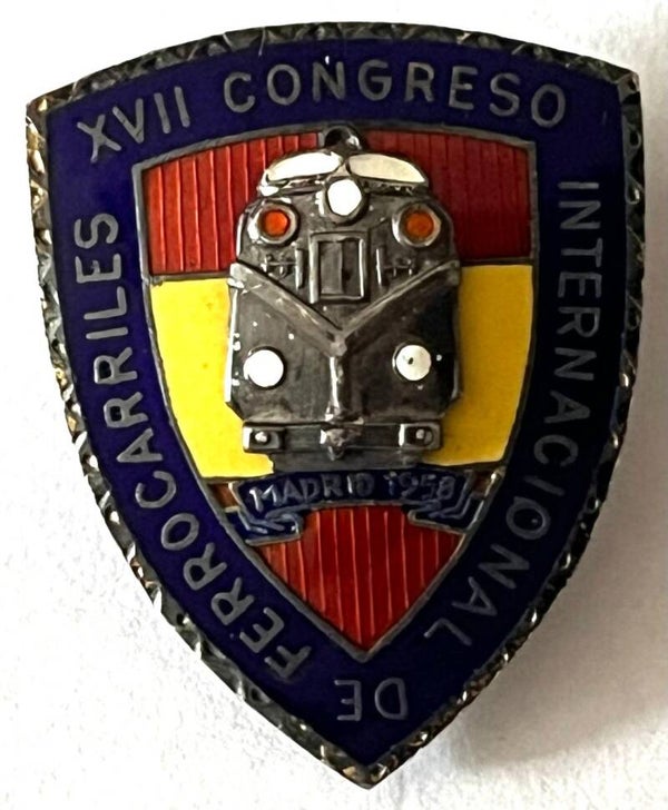 Congresso internacional de ferrocarriles Madrid Espana 1958 - International railway congress badge Spain