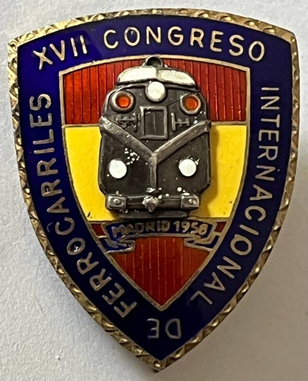 Congresso internacional de ferrocarriles Madrid Espana 1958 - International railway congress badge Spain