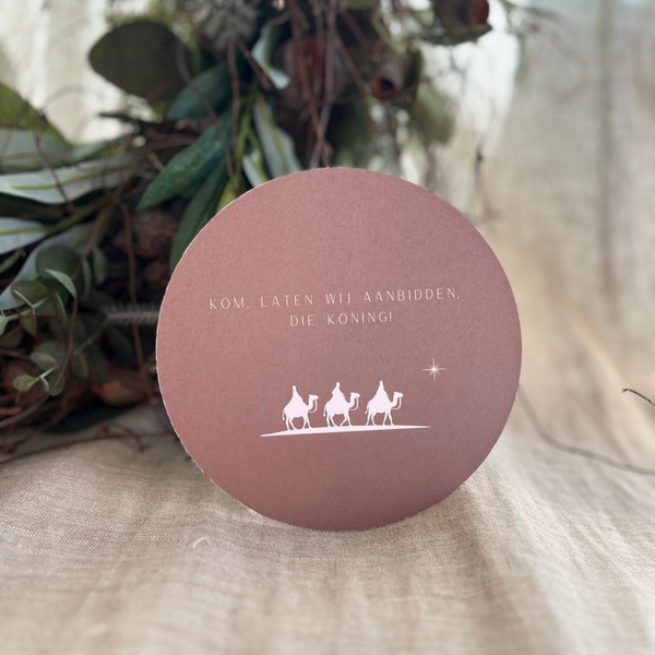 Set van 3x Kerstkaart cirkel - kom laten wij aanbidden