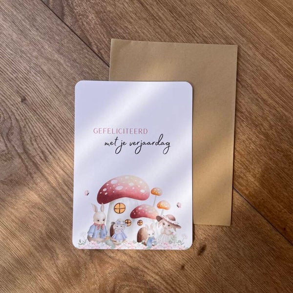Kinderkaart Familie Konijn - gefeliciteerd met je verjaardag