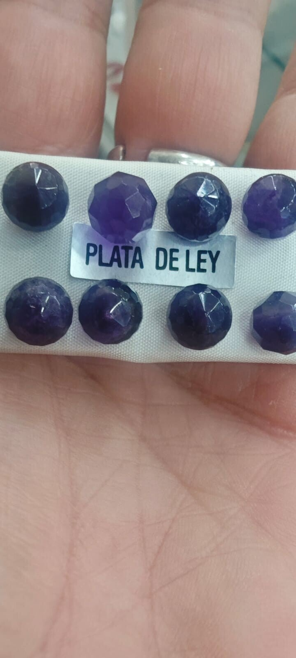 PENDIENTE DE AMATISTA FACETADA PLATA