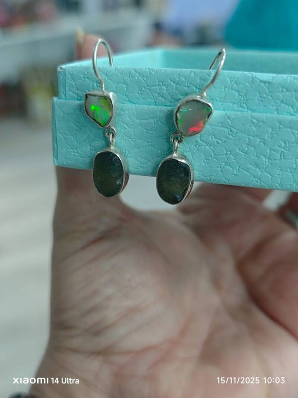 PENDIENTES DE PLATA OPALO/MOLDAVITA