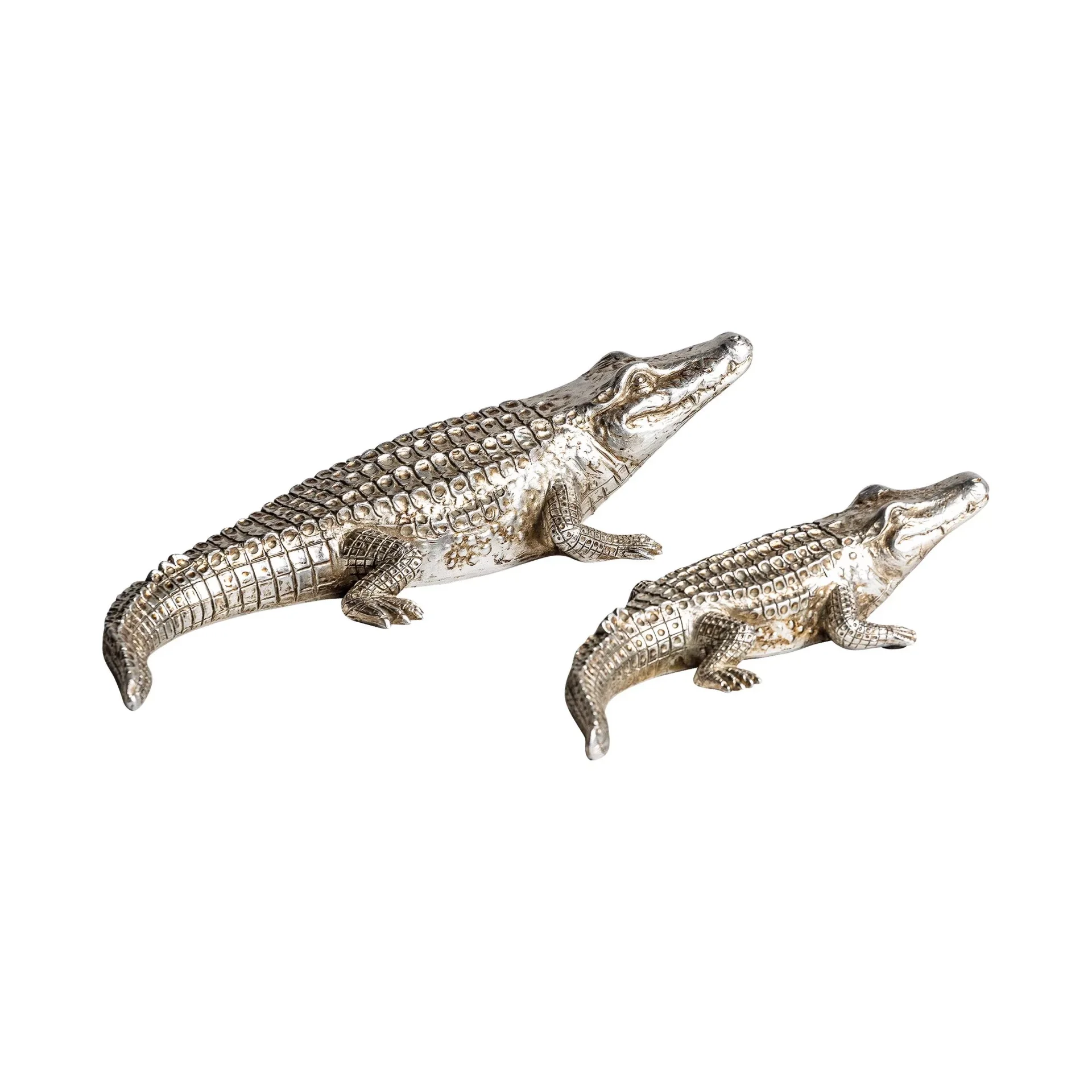 Beeld | Krokodil | Zilver | Polyresin | 2 stuks