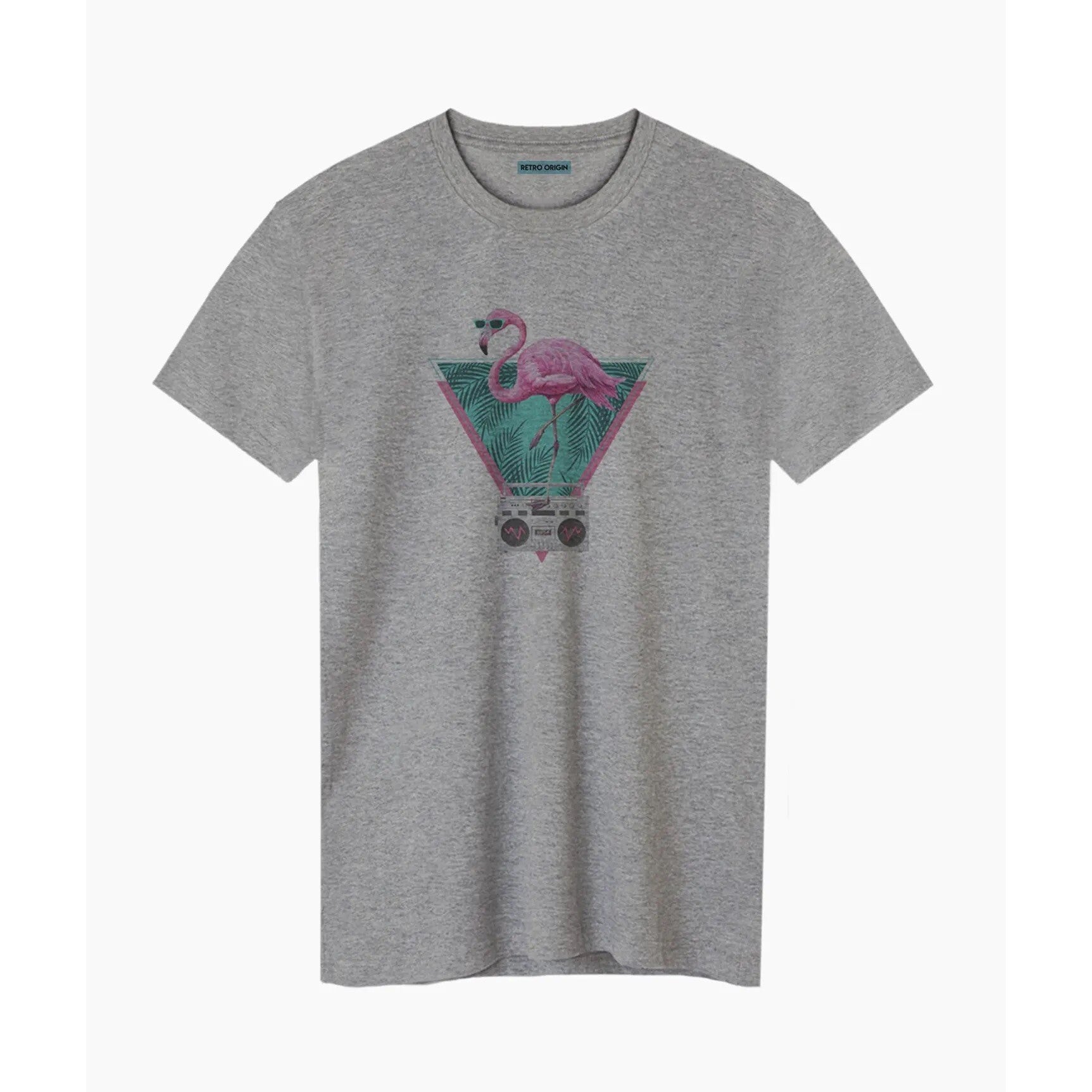 Flamingo t-shirt retro grijs unisex