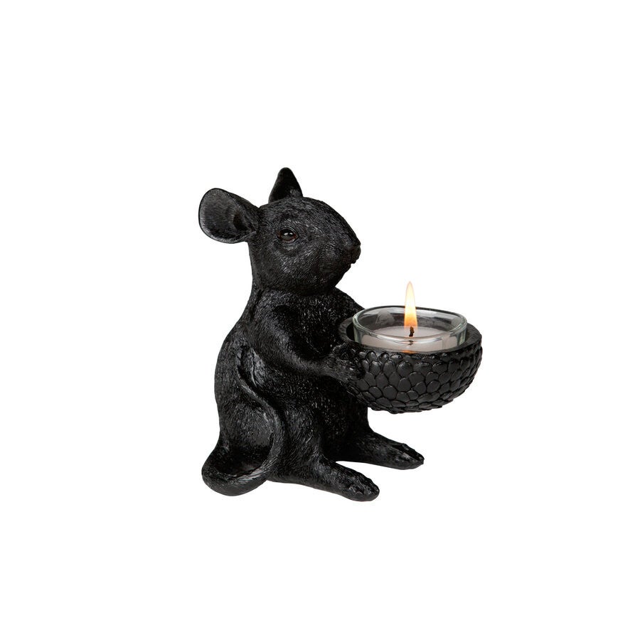 Theelichthouder | Muis | Zwart | Kitchen Trend | Polyresin | 13x8x13cm