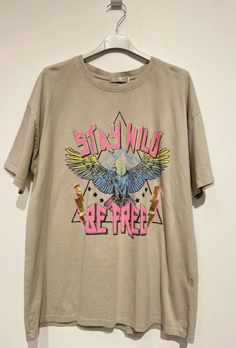 T-shirt adelaar "Stay Wild" onesize beige