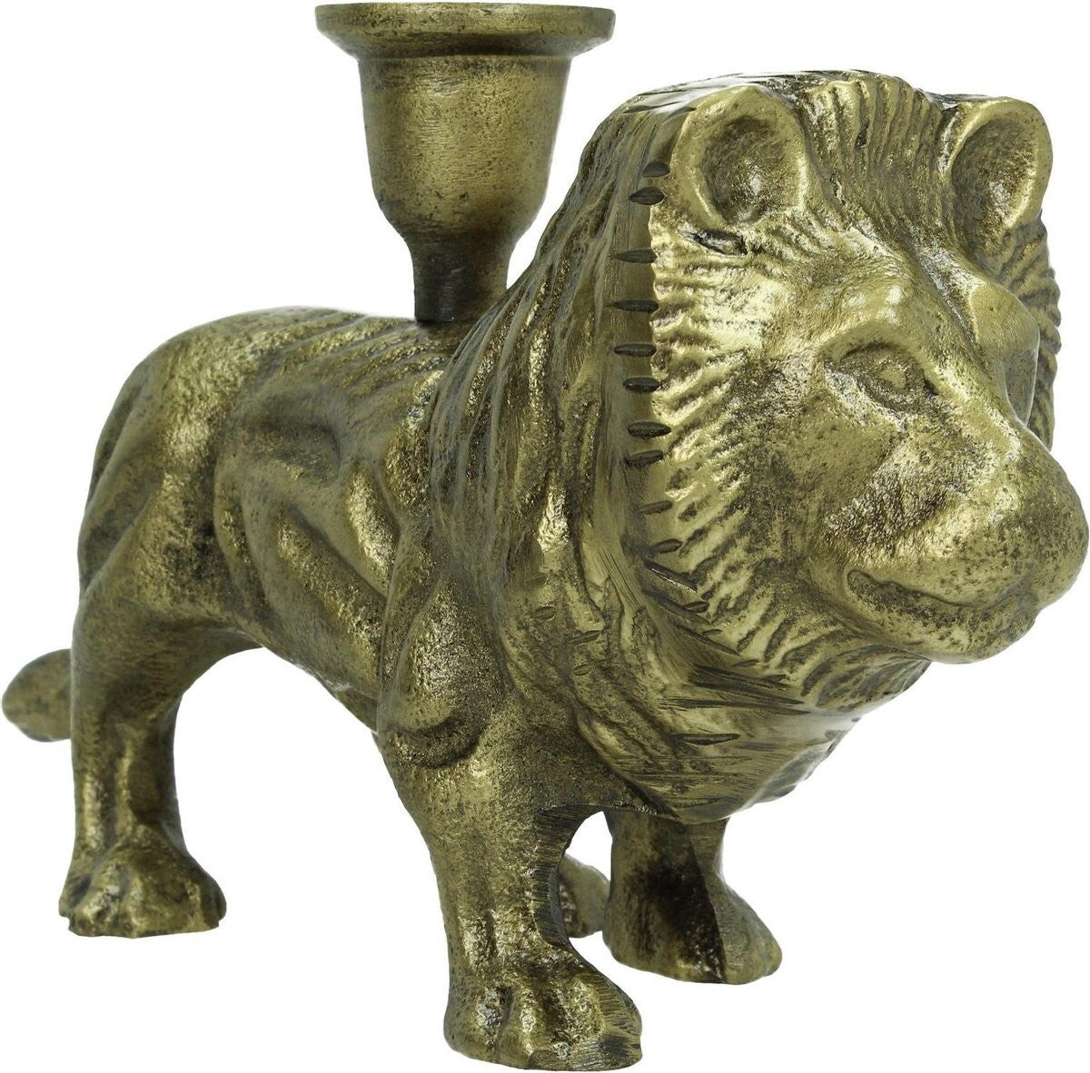 Kandelaar | Kaarsenhouder | Leeuw | Brons | Antiek | Aluminium | 25,5x7,5x14,5cm