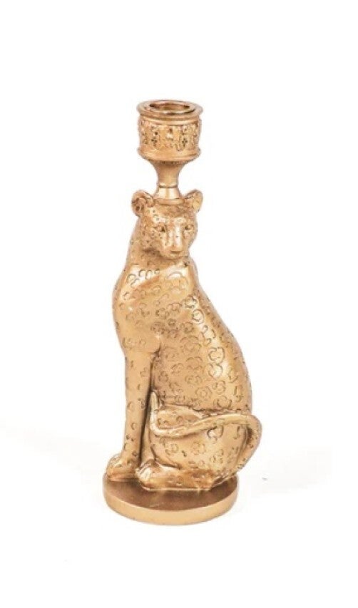Kandelaar | Luipaard | Panter | Goud | Housevitamin | Polyresin | 10x10x26cm