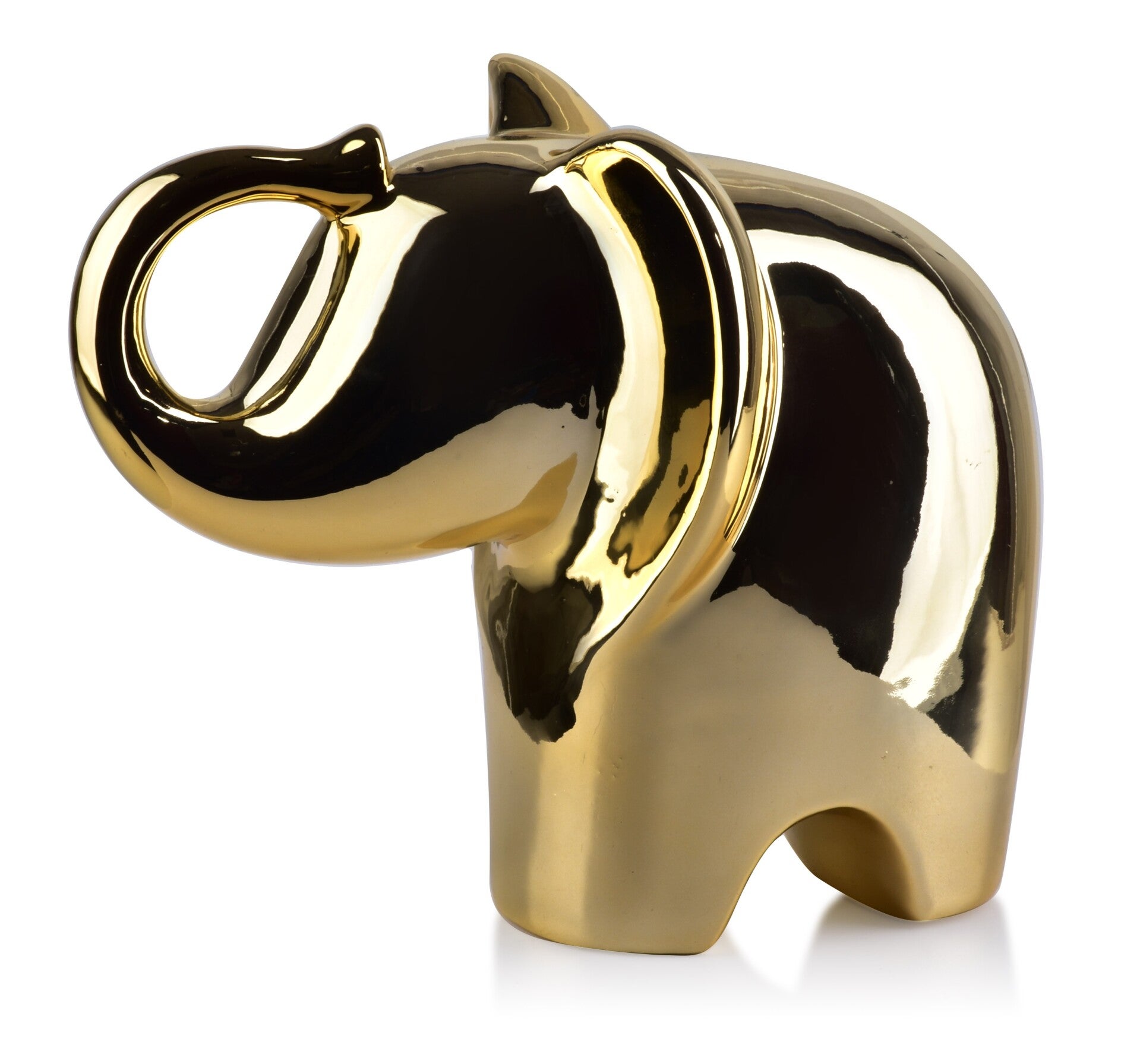 Beeld | Olifant | Slurf omhoog | Goud | Keramiek | 20x12x15,5cm