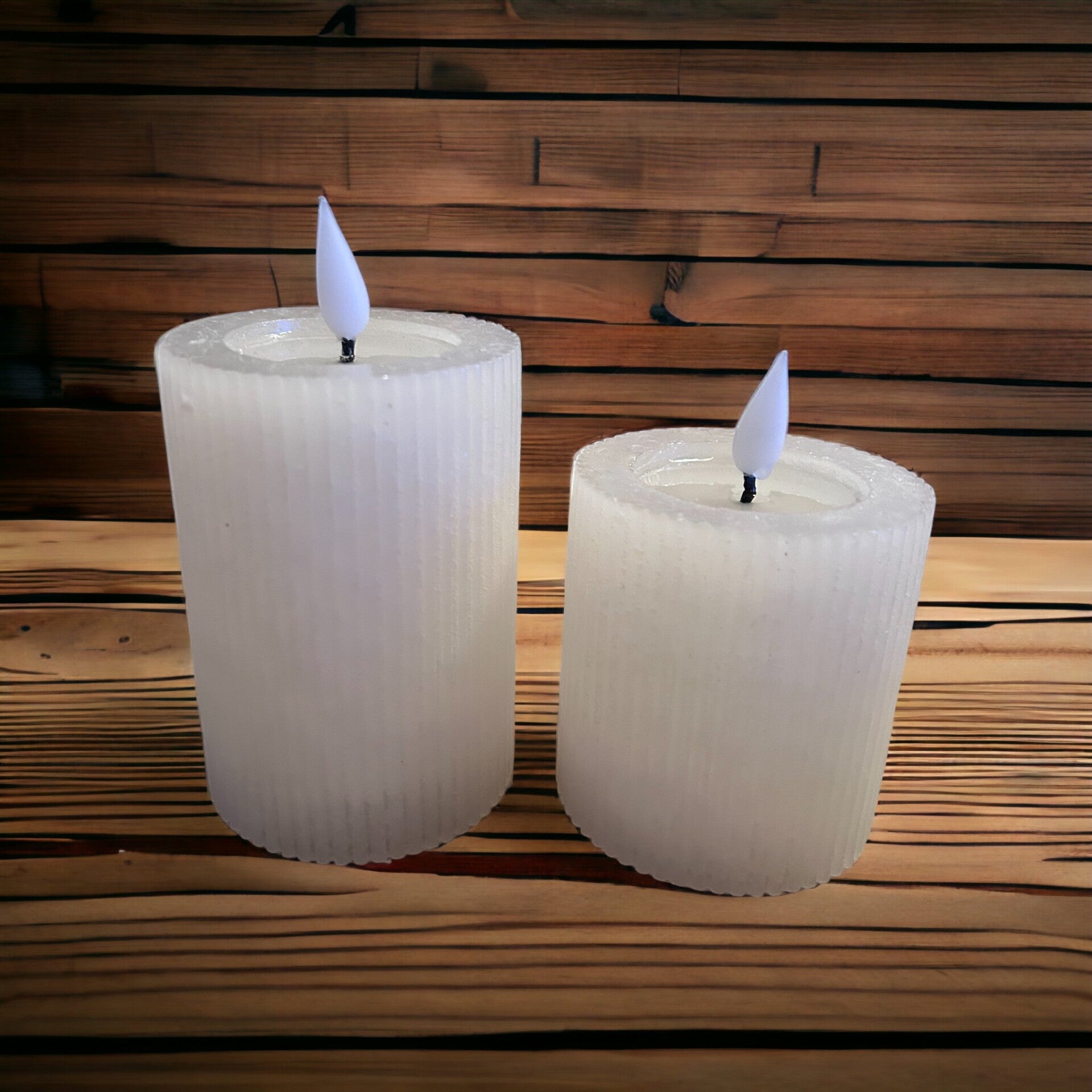 Led stompkaars ribbel wit (groot of klein)