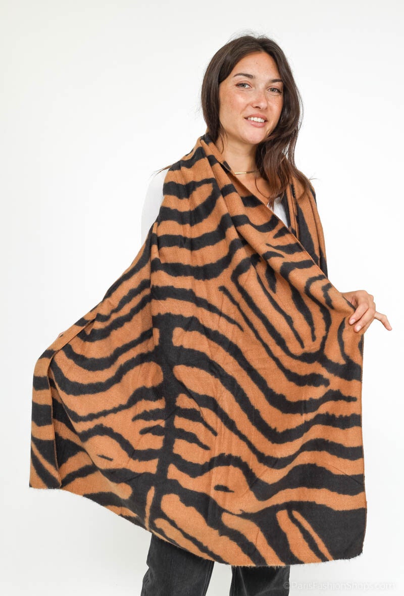 Sjaal tijgerprint camel 90x180cm