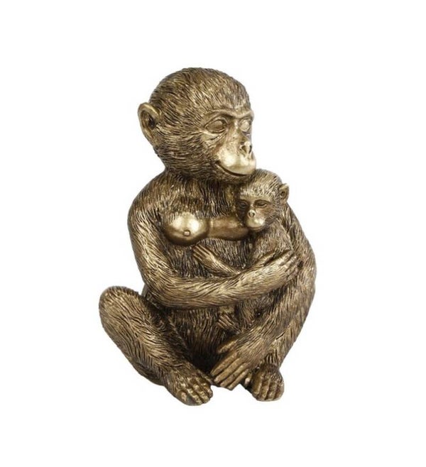Beeld | Aap | Aap met jong / baby aap | Goud | 13x9x15cm