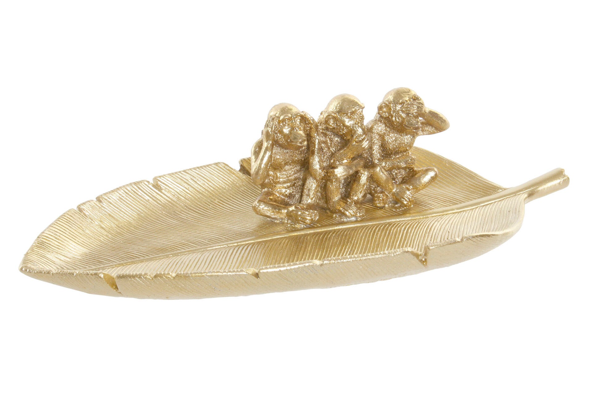 Schaal | Aap | Blad met apen | Goud | Polyresin | 27,7x13,4x6,5cm