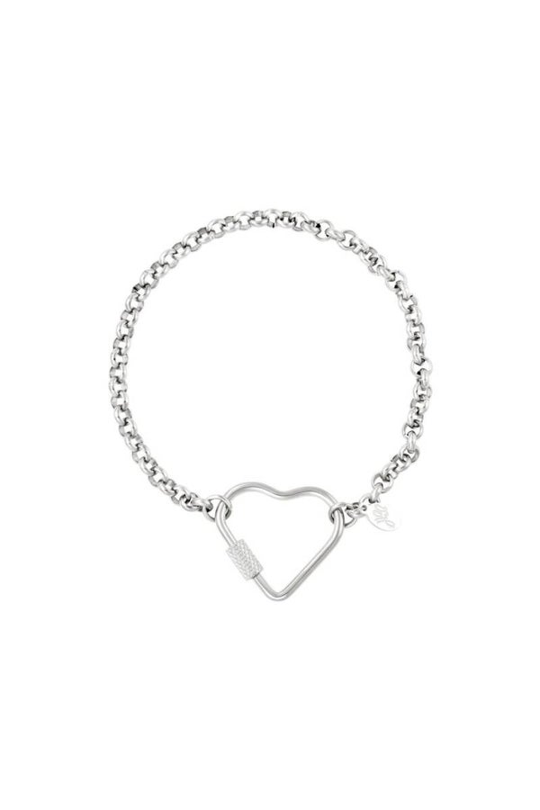 Zilveren Schakelarmband met Hartsluiting – Stainless Steel 17,5 cm
