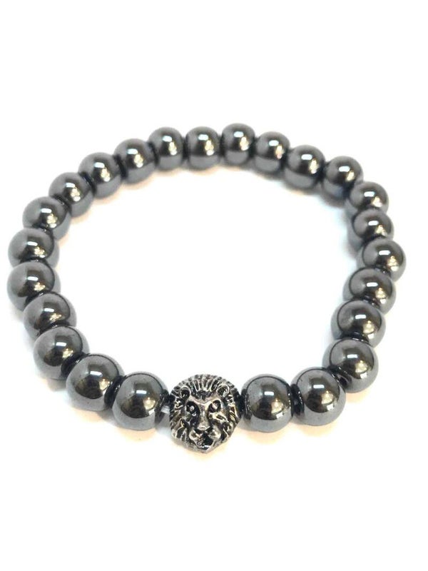 Kralenarmband met leeuwenkop zilver