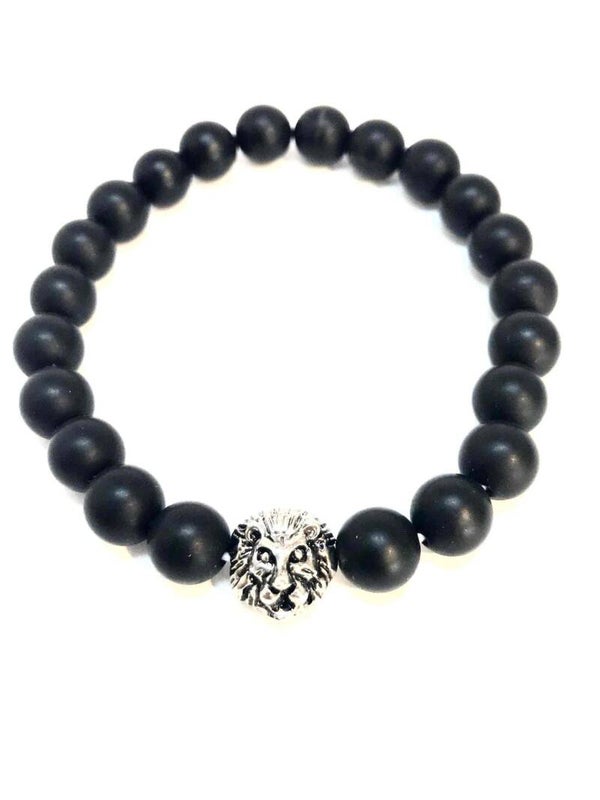 Kralenarmband met leeuwenkop zwart
