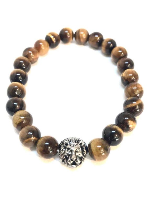 Kralenarmband met leeuwenkop bruin