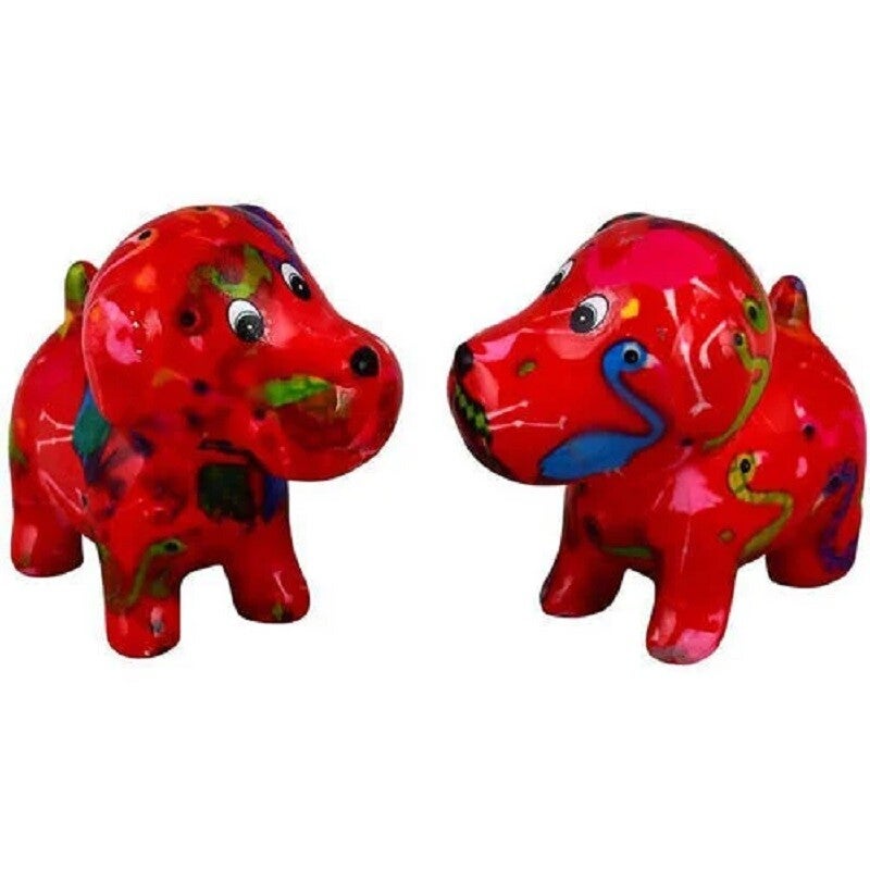 Peper en zoutstel hond Bruno rood met flamingo's (flamingo jive chilired)