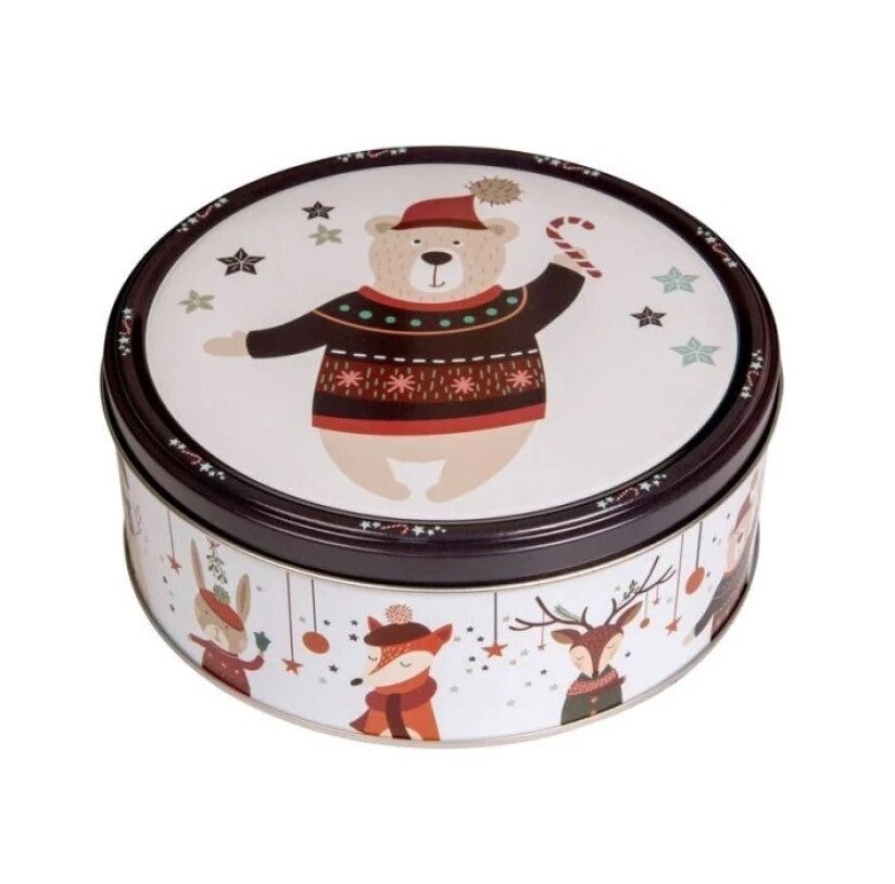 Koektrommel | Met koekjes | Beer | Kerstmis | 150 gram koekjes | Ø 14 cm, H: 5,3cm