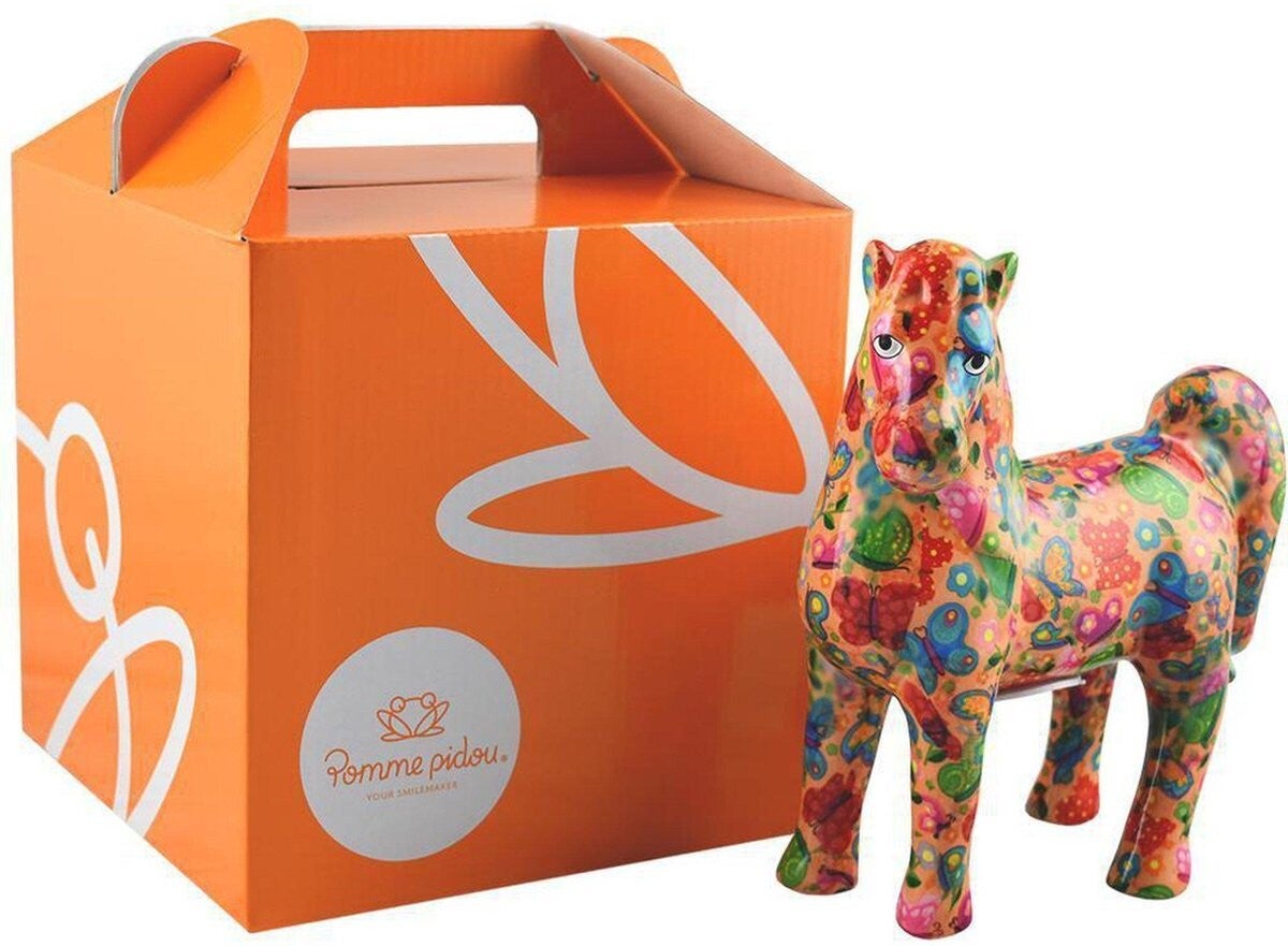 Decoratieve spaarpot paard Joy in oranje met vlinders (venetian sweet butterflies)