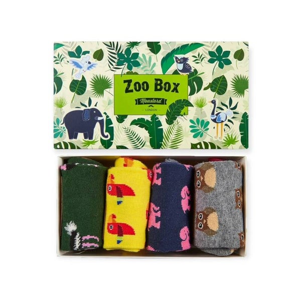 Babysokken | Dieren | "Zoo Box" | Cadeauset | 0-1 jaar | 4 paar