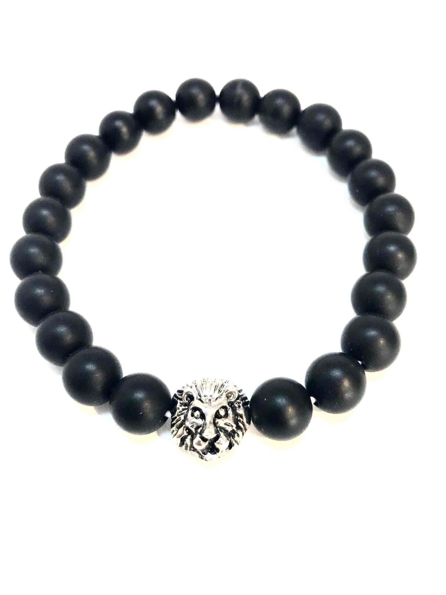 Kralenarmband met leeuwenkop zwart