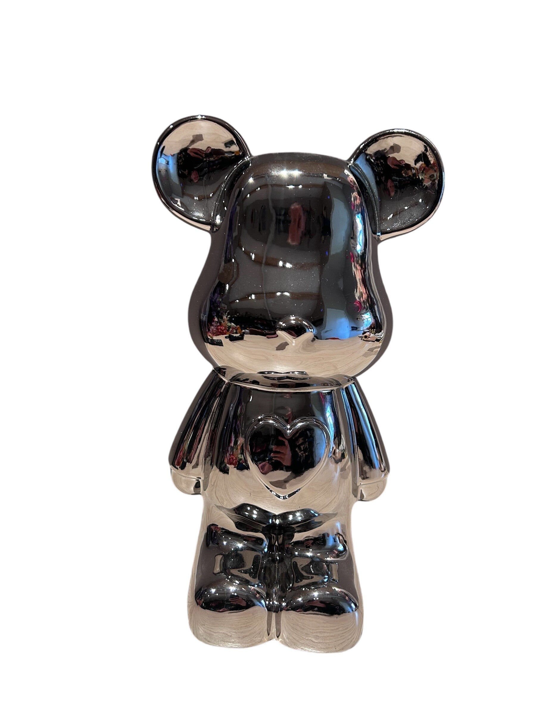 Beeld | Beer | Hart | Zilver | Keramiek | 17,5x9x30cm