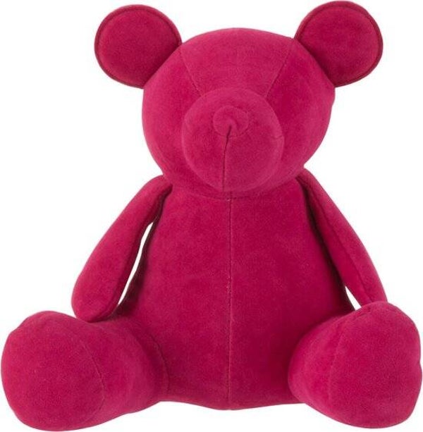 Beeld | Beer | J-line | Roze | Fluweel | 14cm