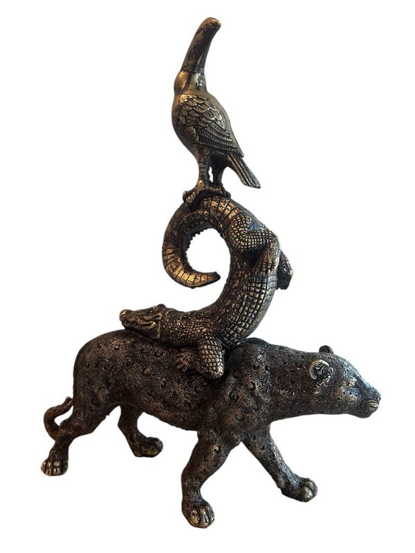 Beeld | Dieren | Luipaard | Krokodil | Toekan | Goud / Zwart | 40cm