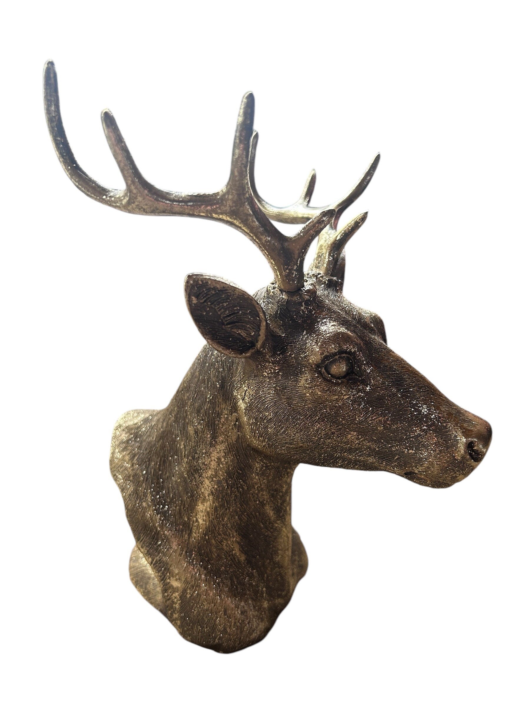 Beeld | Hert | Rendier | Hertenkop | Rendierkop | Goud | Polyresin | 16x13x21cm