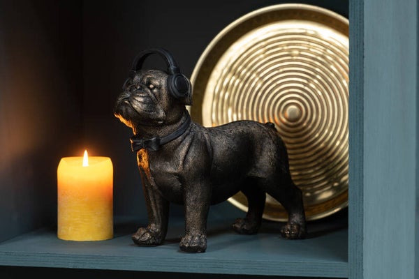 Beeld | Hond | Bulldog | Koptelefoon | J-line | Brons | 20cm x 9cm x 17cm