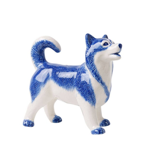 Beeldje | Hond | Husky | Delfts blauw | Keramiek | 13cm