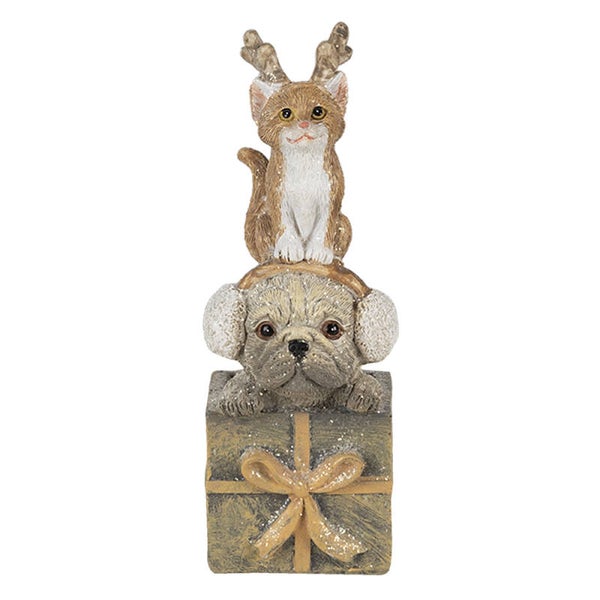 Beeld | Kat | Hond | Kerstdecoratie | Bruin | Clayre & Eef | Polyresin | 5x5x13cm