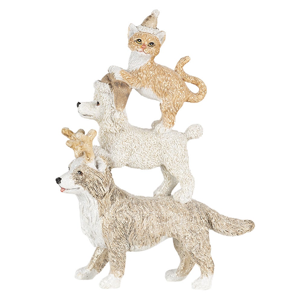 Beeld | Kerstdecoratie | Hond | Kat | Beige | Polyresin | Clayre & Eef | 12x4x17cm