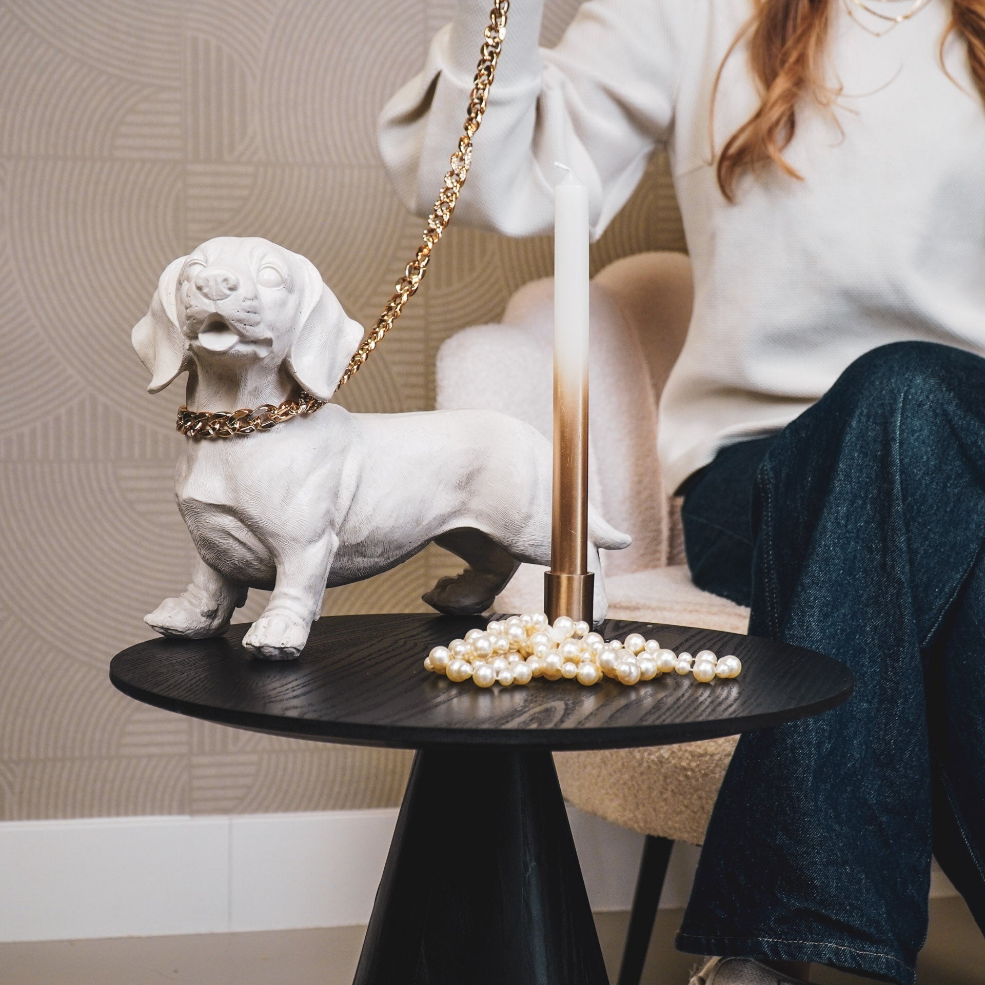 Housevitamin Teckel Hondenbeeld – Beige Dierenbeeld Decoratie