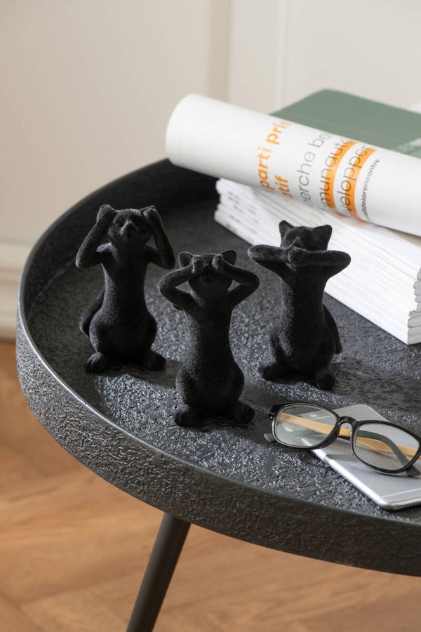 Beeld | Katten | Zwart | Fluweel | J-line | Horen, zien, zwijgen | 8x7x14cm