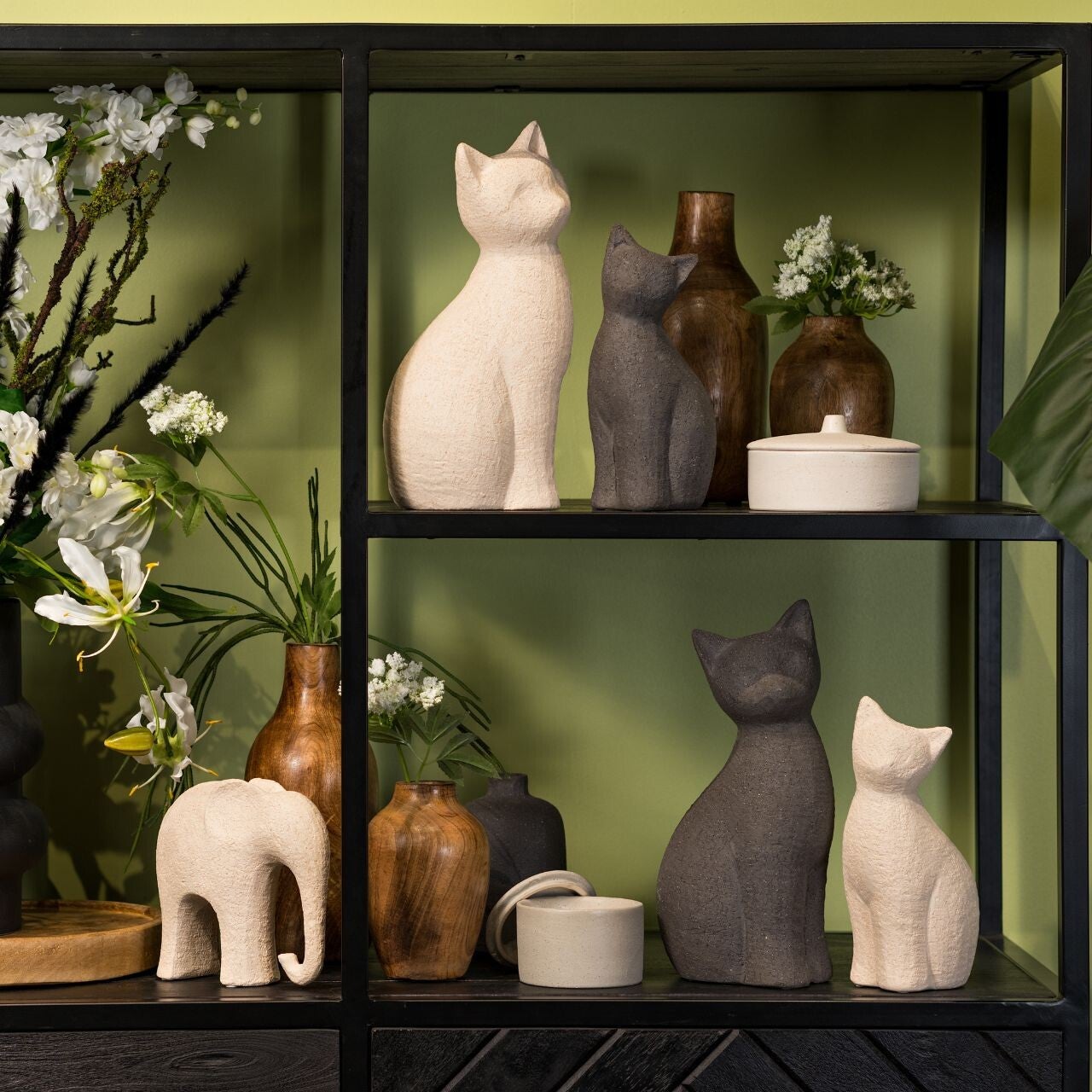 Beeld | Kat | Zwart | Beige | Keramiek | 2 kleuren | 2 afmetingen