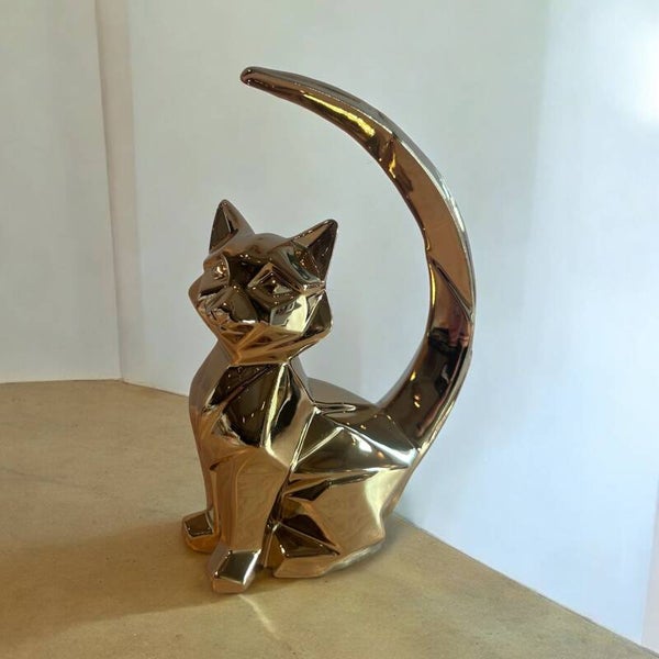 Beeld | Kat | Goud | Glimmend | Keramiek | 21cm