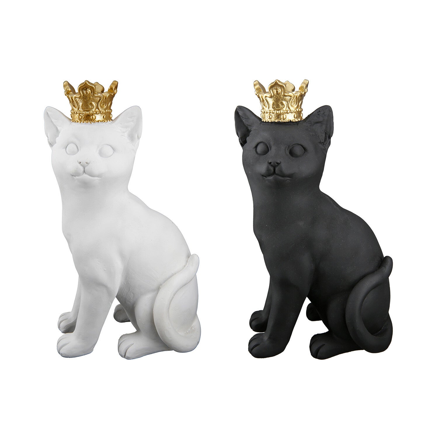 Beeld | Kat | Zwart | Wit | Goud | Polyresin | 13.5x10x24cm