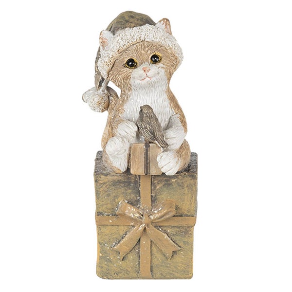 Beeld | Kat | Kerstdecoratie | Bruin | Clayre & Eef | Polyresin | 5x4x10cm