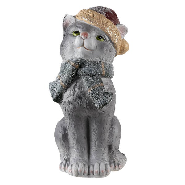 Beeld | Kat | Kerstmuts | Grijs | Clayre & Eef | Polyresin | 18x21x42cm