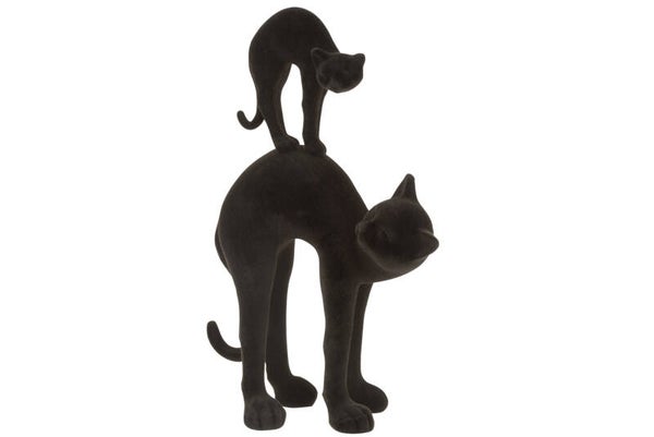 Beeld | Katten | Zwart | Fluweel | J-line | 21x12x36cm